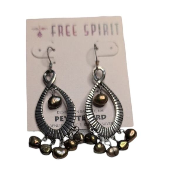 NWT Peyote Bird Sterling Silver Genuine Pearl Teardrop Dangle Earrings - Picture 1 of 6